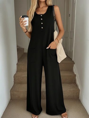 Imagen 2 del producto Nuevo mono casual sin mangas con cuello en U de color sólido con espalda descubierta para mujer en primavera/verano 2026