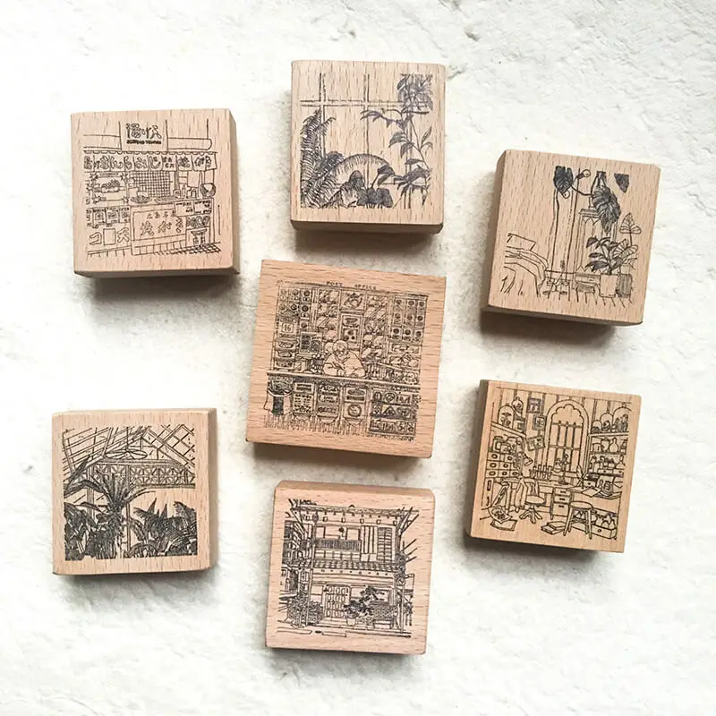 Stamp Scrapbooking Coffee Shop BookCafe House Post Office Diary Decoration Daily Life 9 Types Vintage Rubber Wooden Stamps