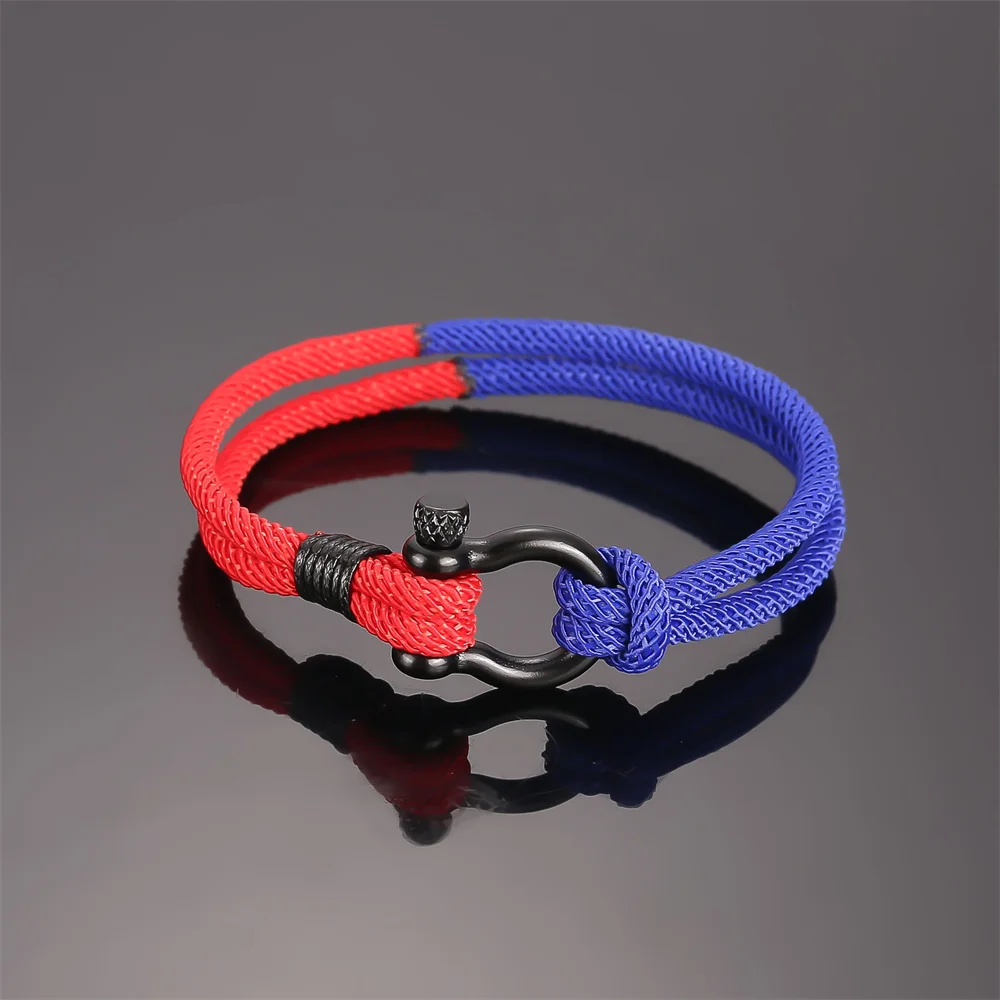 Trendy Stainless Steel Sport Bracelets for Men Women Red Blue Rope Nautical Survival Shackle Bracelet Lucky Line Boyfriend Gifts