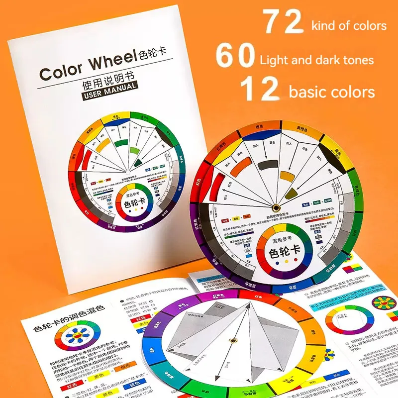 12 Color Paper Card Wheel Color Five Wheel Design Mixing Guide Round Central Circle Rotates For Artists Paint Drawing Supplies