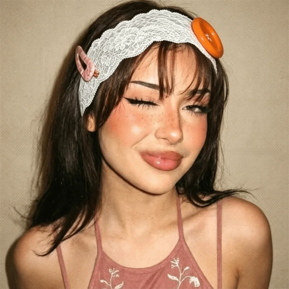 Hollow-Out Lace Floral Headbands Lightweight Korean Style Button Headwrap Spandex Wide Mesh Elastic Hair Bands Women