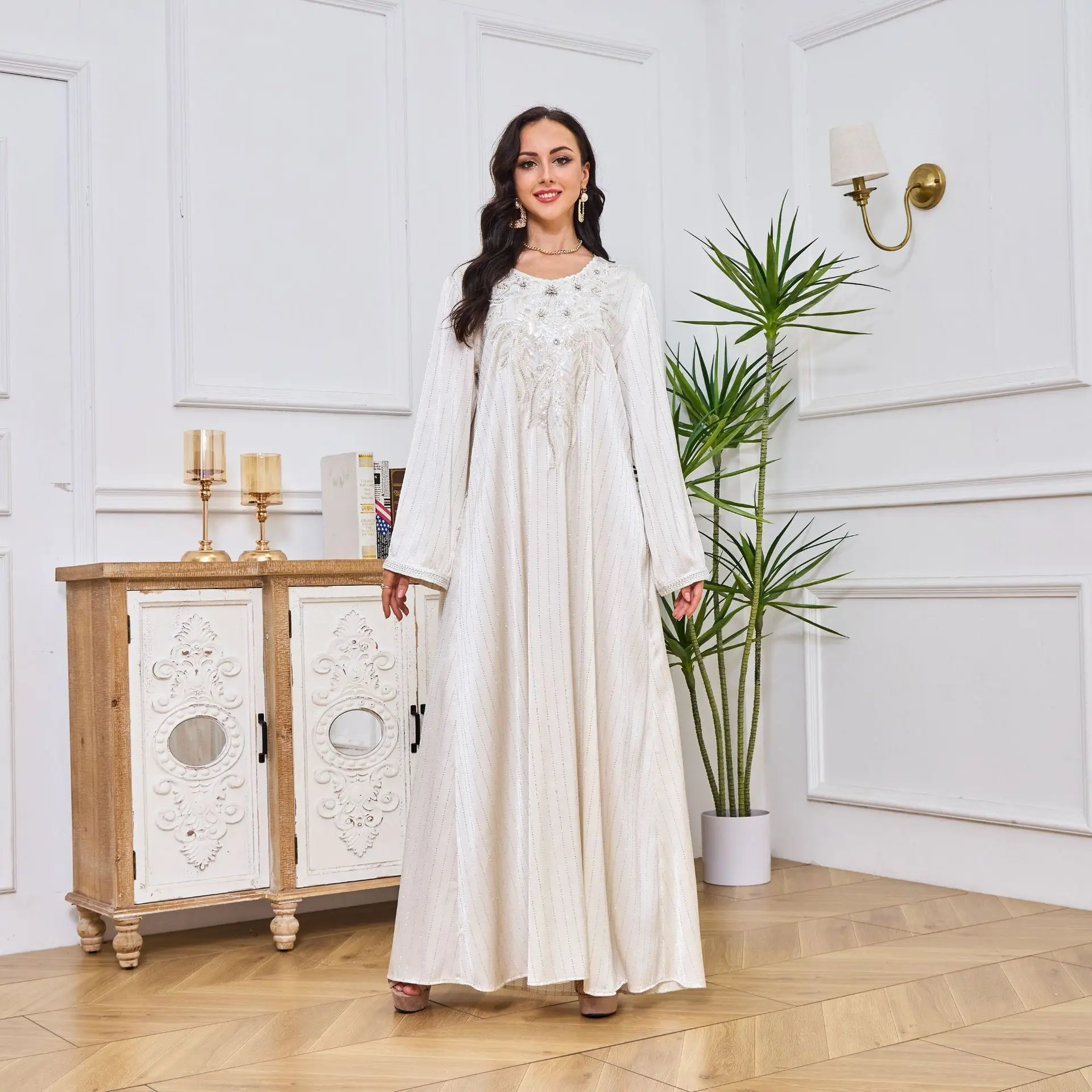 

Fashionable Long Sleeve Dubai045 Dress Cross-Border New Women's Clothing Hotfix Rhinestone Minority Long Robe Dress