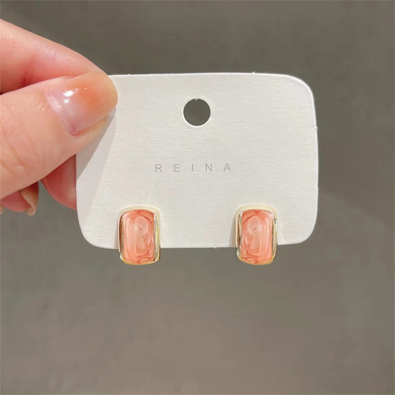 Trend Chic Enamel C-shaped Women's Stud Earrings Red Green Pink Color Small Earrings for Girls Aretes De Mujer In - detail 13