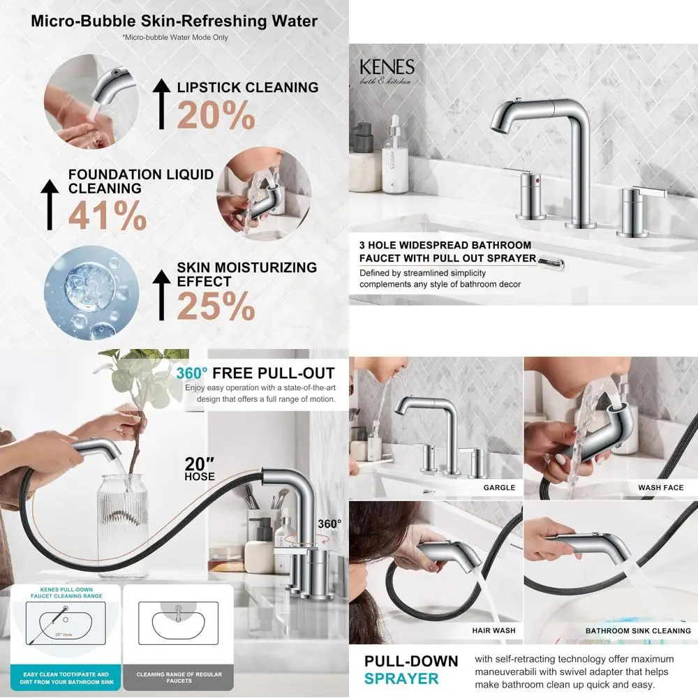

8 Widespread 2-Handle Bathroom Faucet with Pull-Out Sprayer, Chrome Finish, Includes Pop-Up Drain and Supply Lines