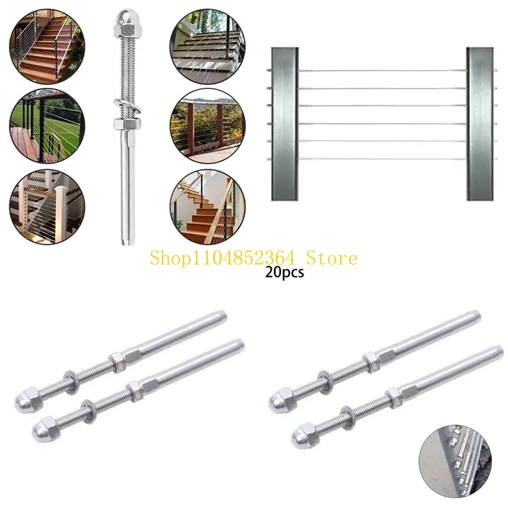 

652F 20 Pcs T-316 Threaded Tensioner 1/8" Cable Railing for Wood Stair Deck