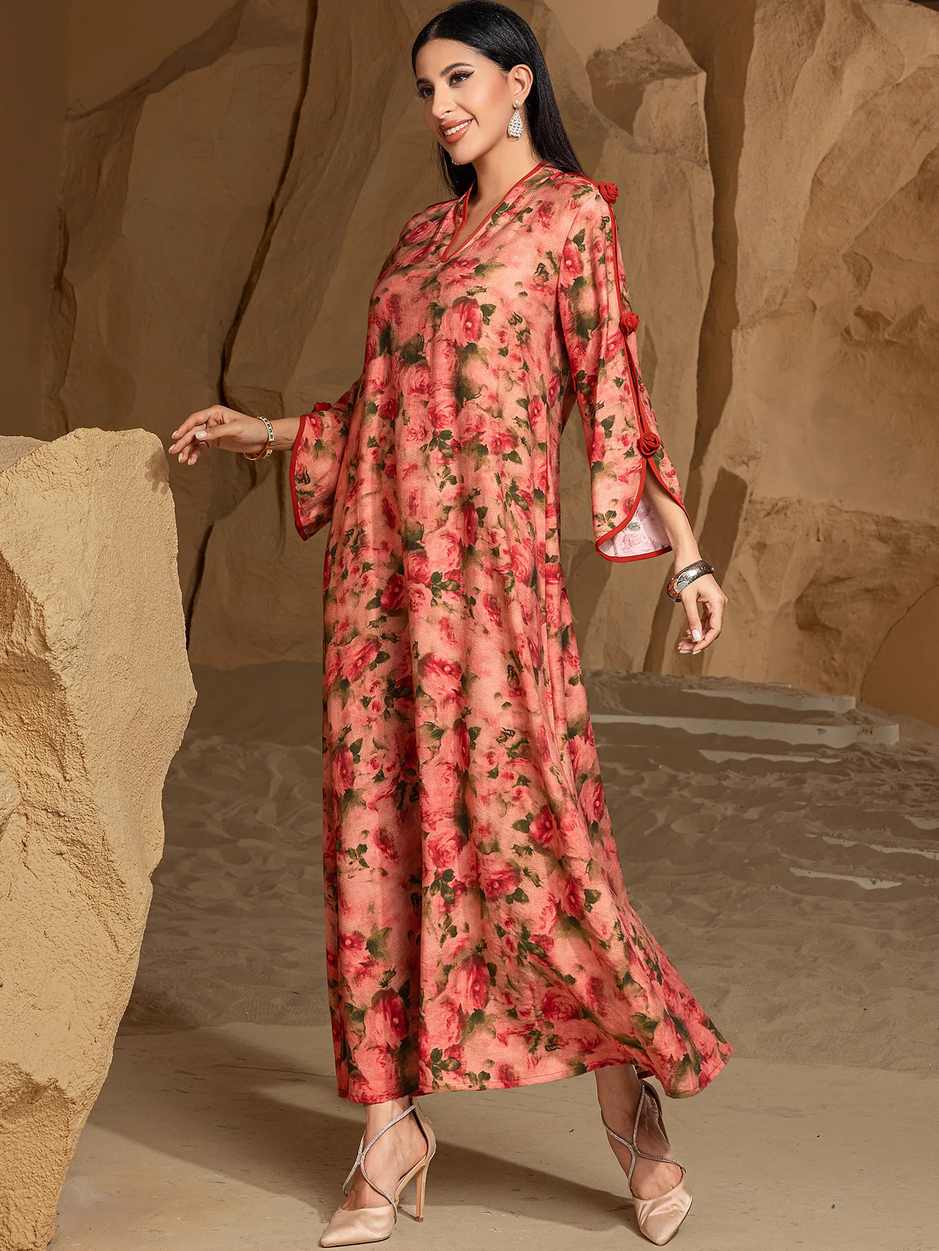 Ramadán musulmán moda de lujo nuevo Rose Manor vestido estampado 3D Oriente Medio Dubai árabe bata islámica para mujer