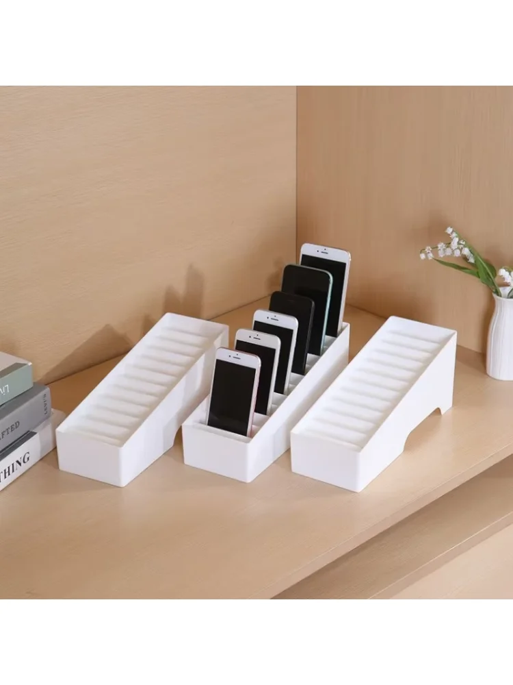 Desktop Phone Organizer Stand, Multi-Slot Storage Box for Smartphones Cases Screen Protectors, Office Meeting Card Holder Tray