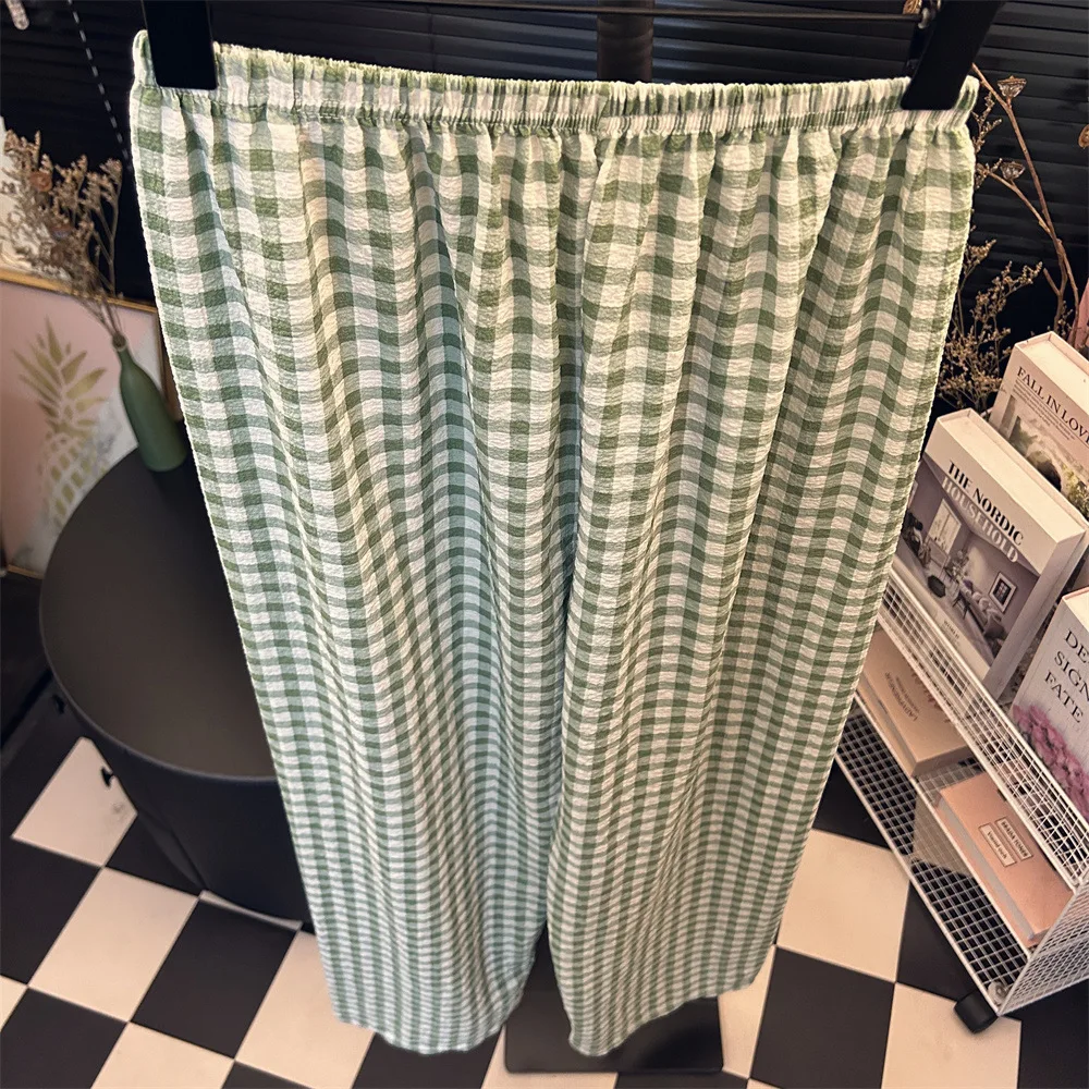 

Расширенная версия большого размера, высокая клетчатая одежда для сна для девочек, тонкий дизайн, всесезонная прогулка, 105 см, женские домашние брюки, пижамные штаны