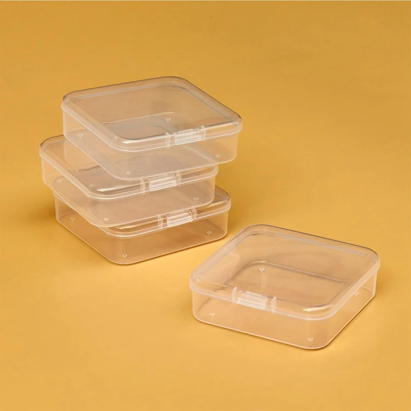 24 Pcs Mini Plastic Storage Containers Box, 3.3X3.3 Inches Empty Hinged Box, For Jewelry, Hardware, Game Pieces, Crafts