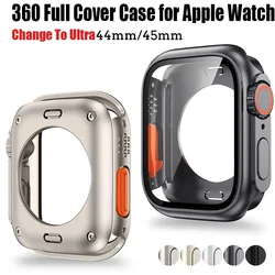 Screen Protector Cover for Apple Watch 44mm 45mm 40mm 41mm Hard PC Front Rear Bumper Case for iwatch 9 8 7 6 5 4 Change To Ultra