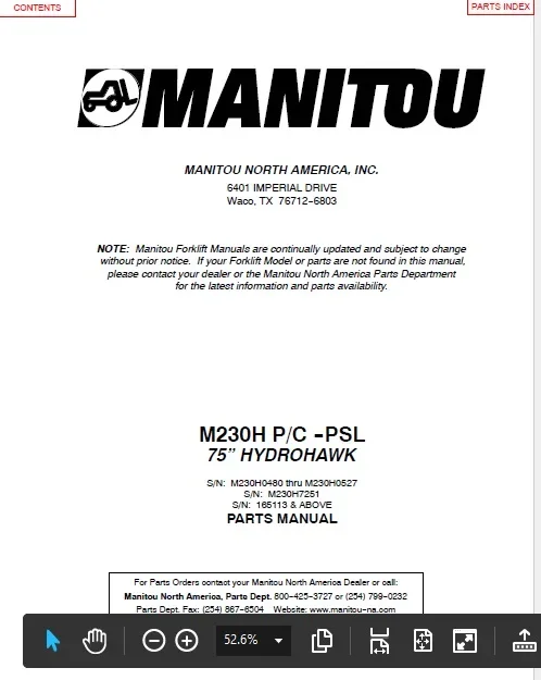 Manitou Forklift Spare Parts 2018