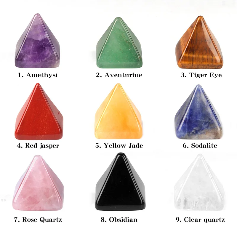 Carved 20mm Pyramid Shape Cabochon Energy Stone Beads Ornament Home Table Decoration