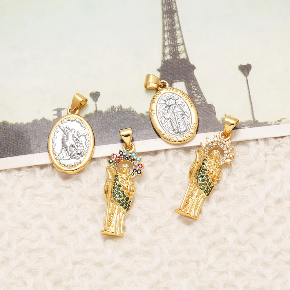 OCESRIO Crystal San Benito Pendant for Necklace Copper Gold Plated Holly Death Angel Handmade Jewelry Making Supplies pdta209