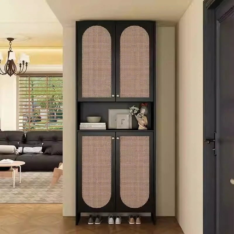 Home shoe cabinet Nanyang wind rattan breathable partition cabinet Xuan cabinet wood-based panel