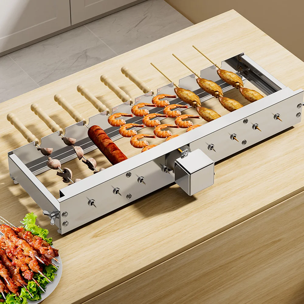 Ac/Dc Fully Automatic Barbecue Flip Rack, Adjustable Width Bamboo Skewer Grilling Machine 5v Can Be Connected to Power Bank