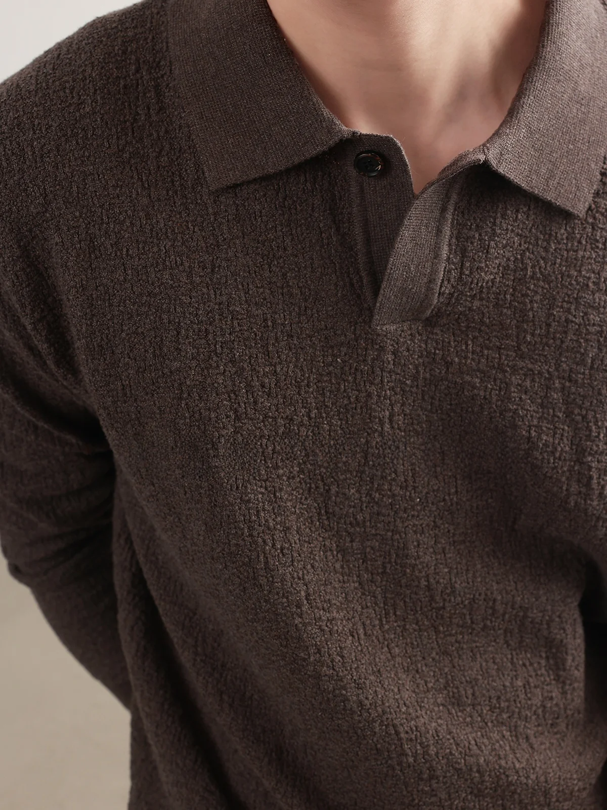 Men's Knitted  Shirt Rock Texture Classic Collar Base Layer Top Casual Style Cotton Polyester Blend Long Sleeve