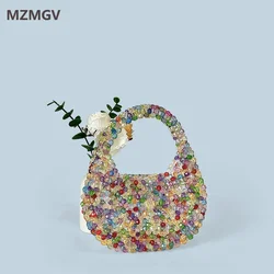 Women's Fashion Colorful Beaded Bag Luxury Design Color Contrast Hollowed-out Beads Evening Bag Small Handbag Party Clutches
