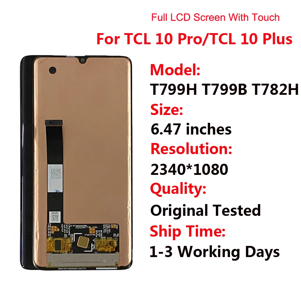 Wyświetlacz AMOLED 6,67" do TCL 20 Pro 5G T810H T810S Ekran dotykowy LCD Digitizer do 6,47" TCL 10 Pro T799B T799H 10 Plus T782H LCD