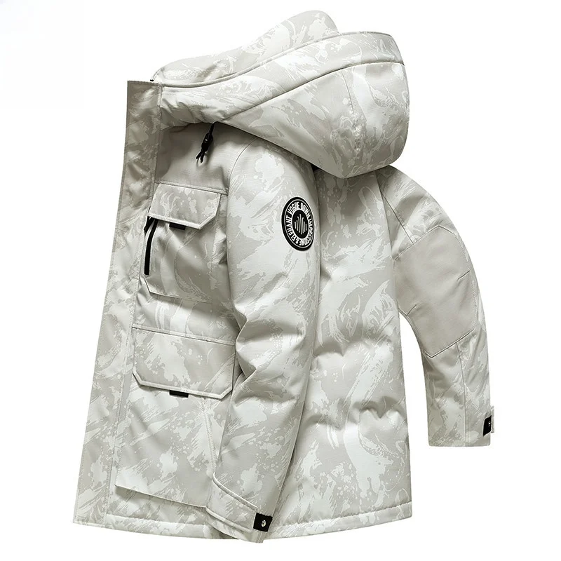 

Мужская приталенная камуфляжная пуховая куртка: новая зимняя модель в корейском стиле, повседневная молодежная верхняя одежда, дышащая, сохраняющая тепло