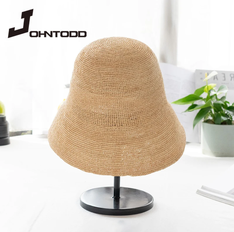 New style travel hat women\'s summer cotton straw hat beach sun hat foldable floppy crochet fisherman hat travel foldable sun hat