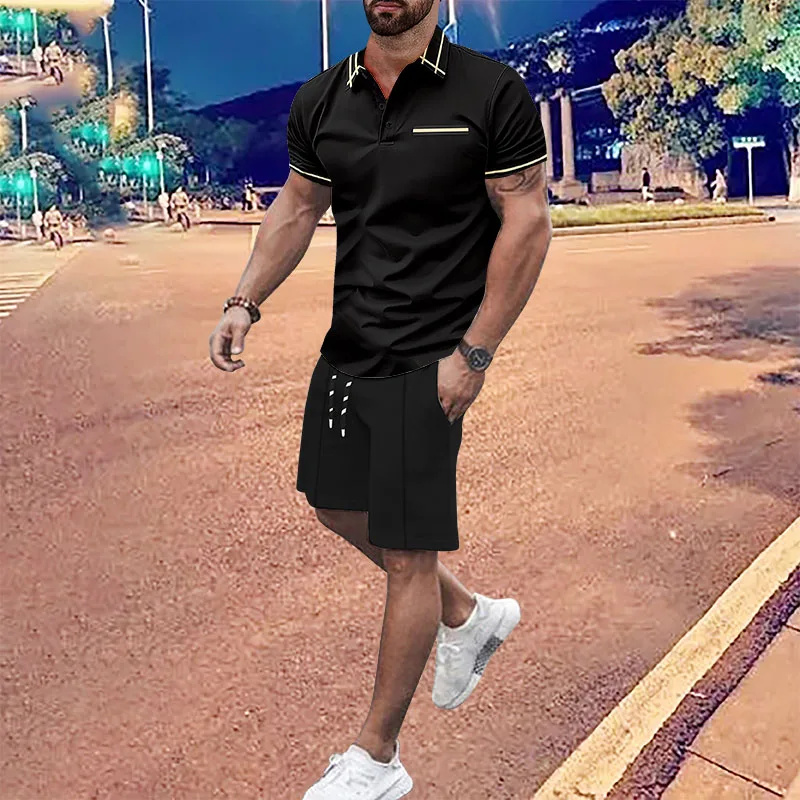 

Men's short sleeved set street casual sportswear outdoor jogging suit 2024 New Summer polo shirt top+shorts 2-piece set