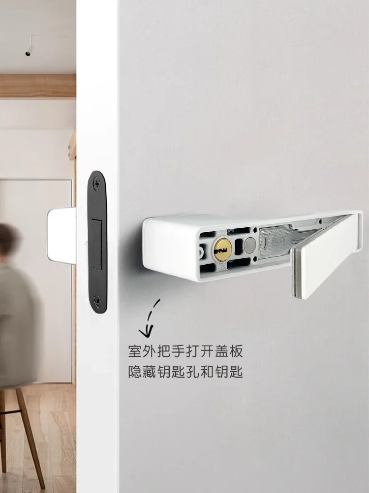 Minimalist cream style bedroom, indoor room door lock, magnetic suction, mute, one button reverse lock, hidden key, door