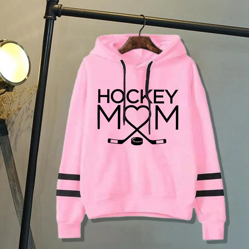 Fashion Women'S Hooded Autumn And Winter Fleece Stripe Hoodies/Sweater For Women Casual Hockey Mom Printed Long Sleeve Pullover