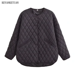 KEYANKETIAN 2024 Autumn/Winter New Women Argyle Quilted Outwear Jacket Retro style Single Breasted Asymmetrical Black Outerwear