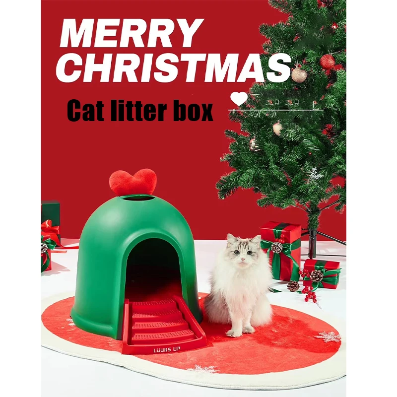 

New Christmas Cat Litter Box Cat Toilet Dual-purpose Large Cat Litter Box Splash Proof All Season Universal Pet Products Cat