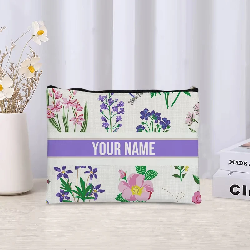 Custom Name Travel Cosmetic Organizer Women Office Supplies Storage Pouch Canvas Personalized Gift Makeup Bag Pencil Case Purse