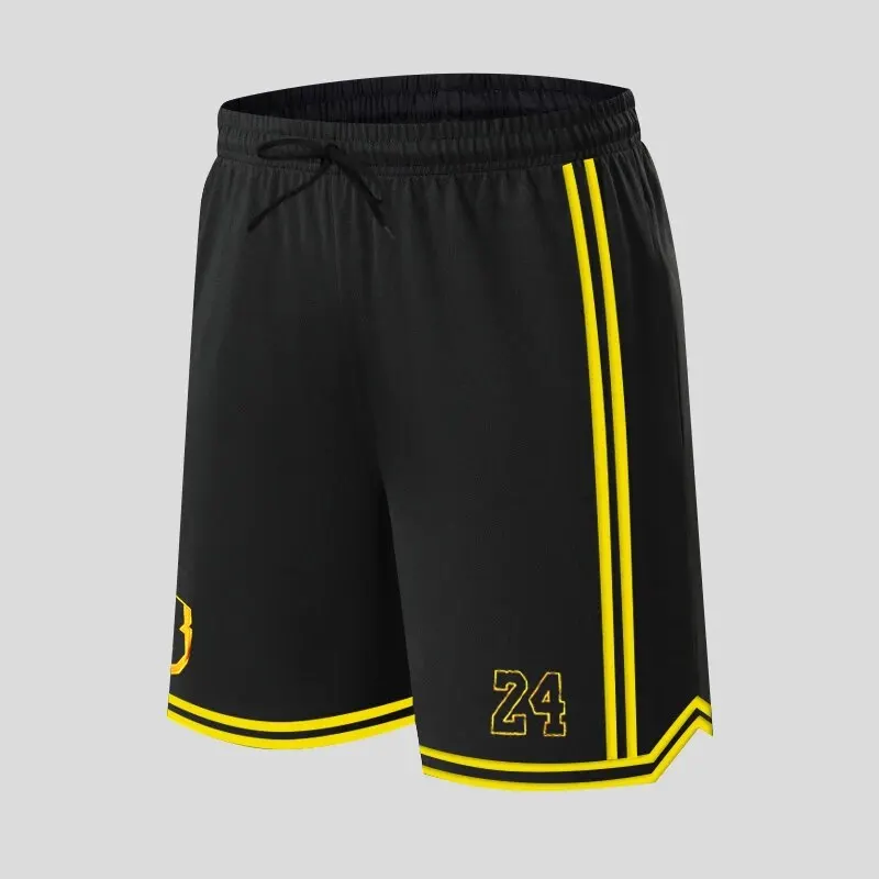 New Summer Men\'s Shorts Black And Yellow Patchwork No.8 And 24 Basketball Pants Casual Fitness Jogging Street Ball Sweatpants