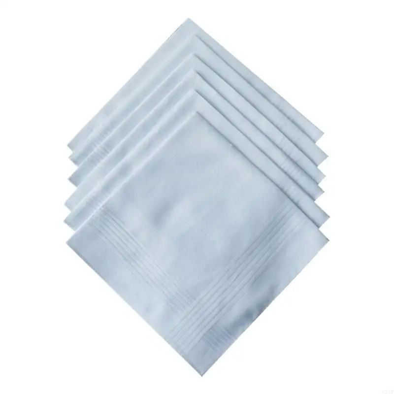 C71F 40x40CM White Handkerchief Towel for Adult Big Pocket Square Multiuse Face Towel Men Sweat Wiping Hankie Set of 6PCS