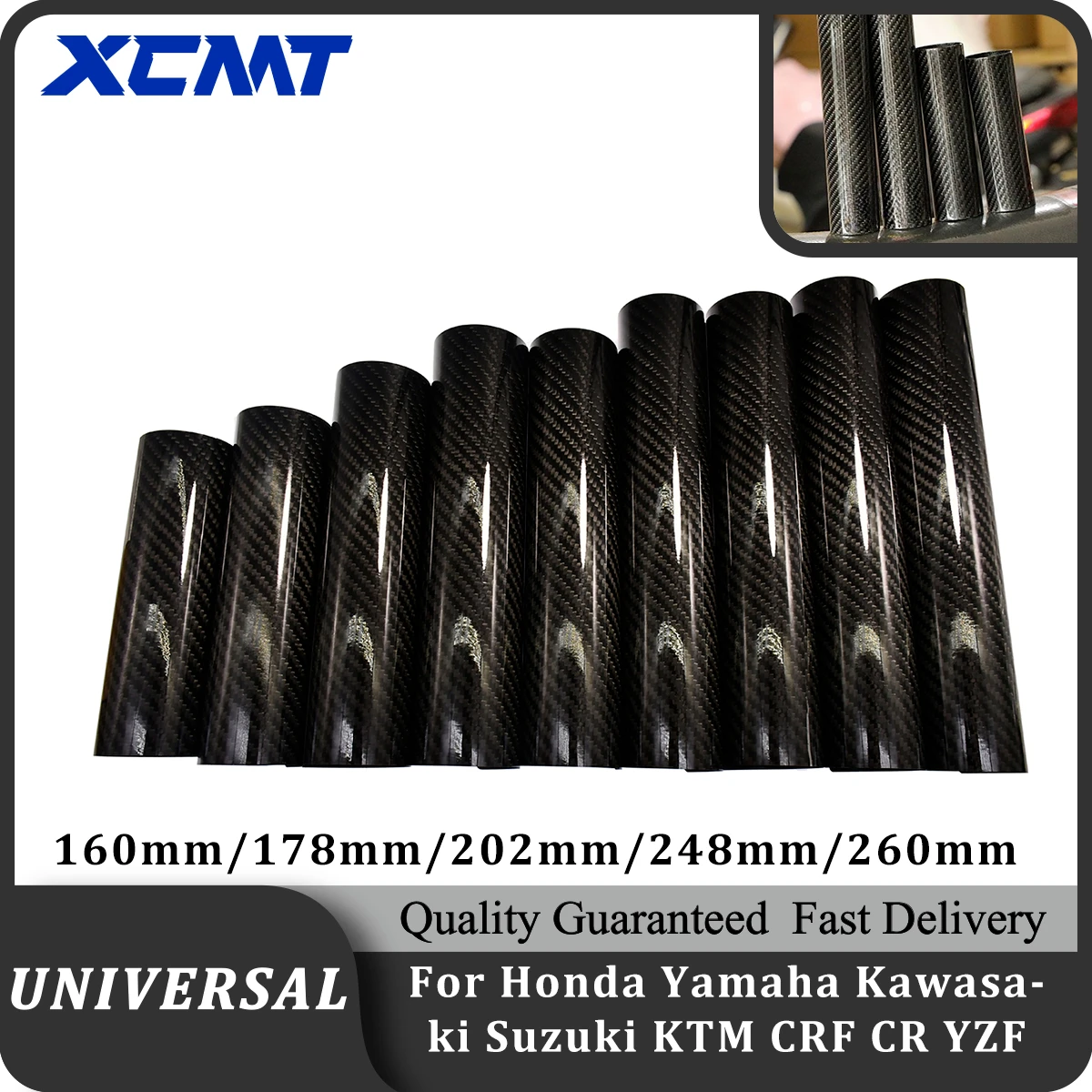 

160mm 178mm 202mm 225mm 248mm 260mmCarbon Fiber Front Fork Guard Wrap Cover Motocross For Honda Yamaha Kawasaki Suzuki KTM CRF