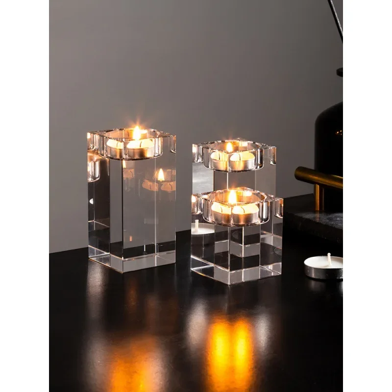 

Modern Crystal Glass Creative Romantic Candle Holders Dining Dinner and Wedding Table Decorations Ornaments Desktop Candlestick