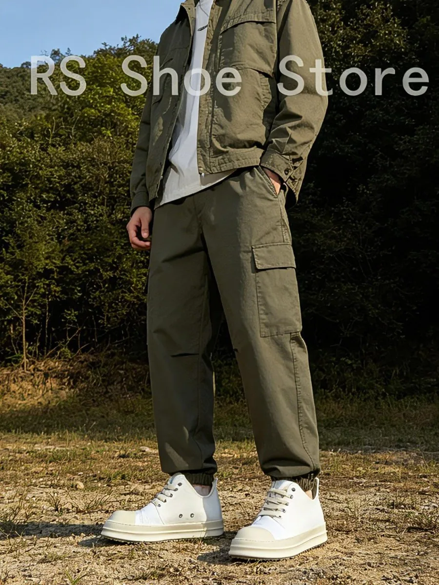 

Ro Luxury Men Casual Shoes White Canvas Pleated Low Top Shoe Classic Design Sneaker Thick Sole Lace Up Luxury Women Sneakers