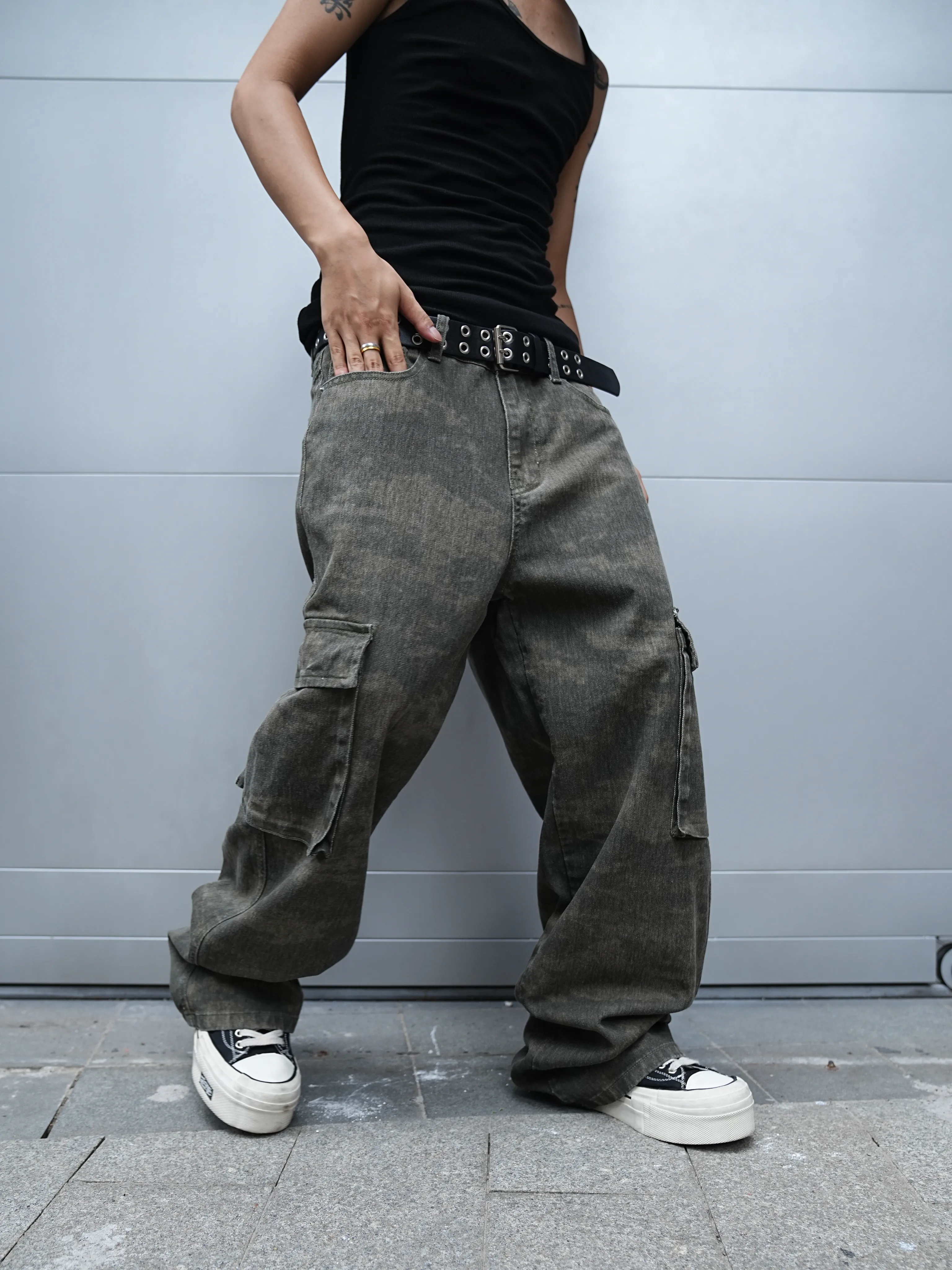 جينز كلاسيكي للرجال y2k من قماش الدنيم المتعثر للرجال ملابس الشارع جينز فضفاض واسع الساق فضفاض الهيب هوب سراويل مستقيمة غير رسمية #3