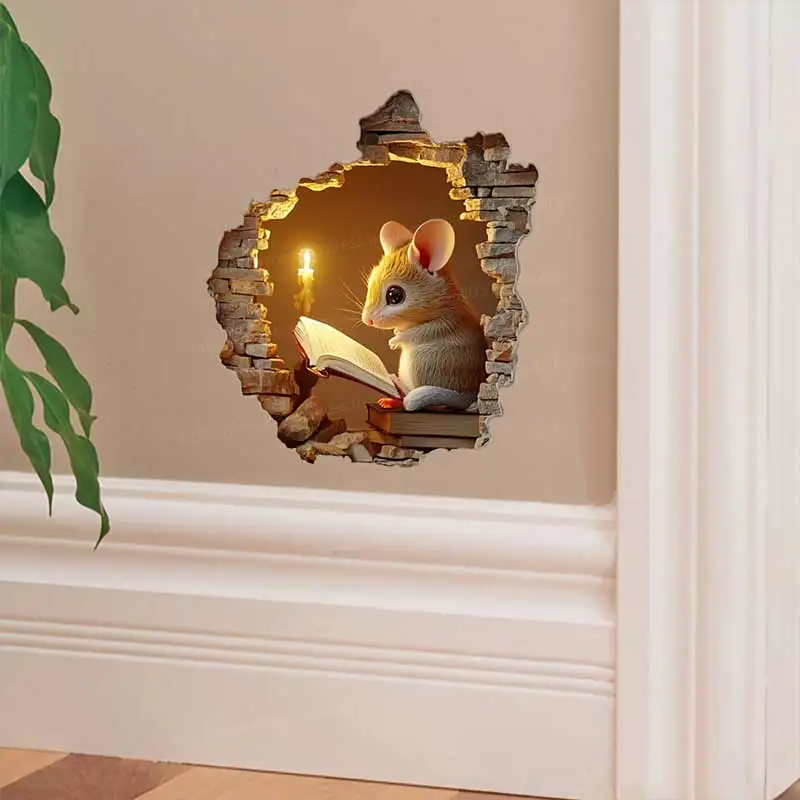 

Whimsical Reading Mouse on Toilet Sticker - Self-Adhesive Bathroom Decor Toilet Tank, Door & Wall-Humorous Home Decor S631