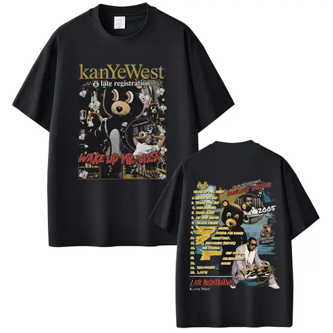 Rapper Kanye West Late Registration Wake Up Mr West Bear Graphic T-shirt Men Women Hip Hop Fashion Pop Music T Shirts Streetwear
