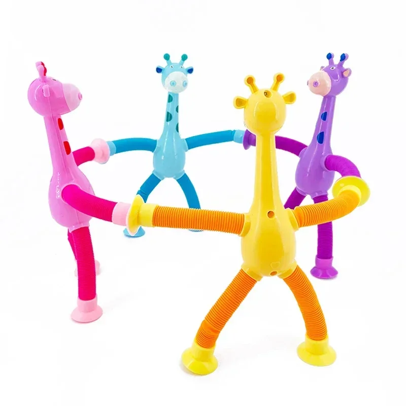 Children Christmas Suction Cup Toys Pop Tubes Stress Relief Telescopic Giraffe Montessori Educational Learning Toy Kids Gift