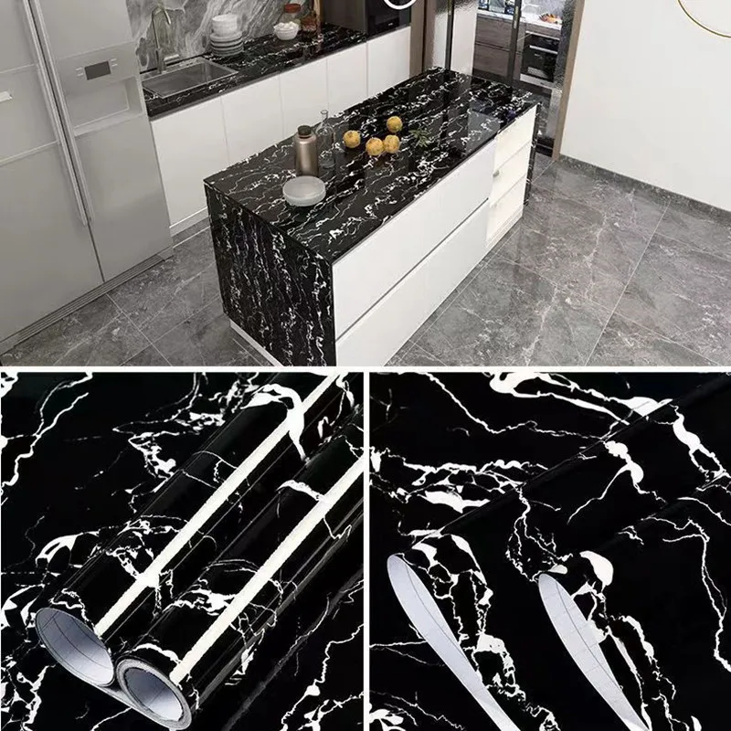 Marble Kitchen Waterproof And Oil Proof Sticker Cabinet Renovation Self-adhesive Vinyl Wallpaper Stove Top Wallpaper