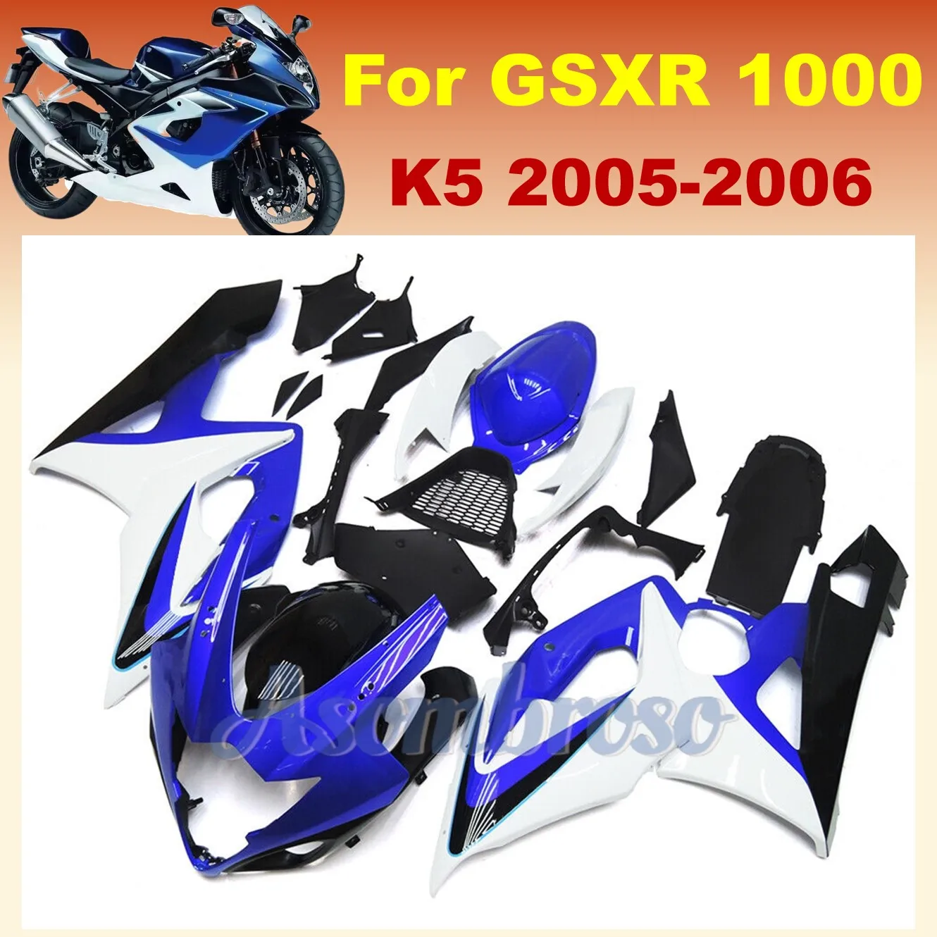 

Complete Full Bike bodys Fairing Kit Fit For 2005 2006 GSXR1000 K5 05 06 gsxr 1000 Injection Blue White Bodywork