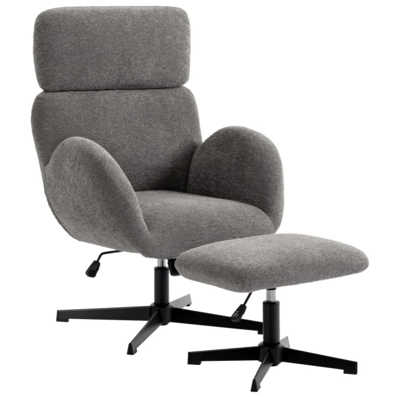 HOMCOM Sessel mit Hocker Drehbar Höhenverstellbar Loungesessel mit Samtoptik
