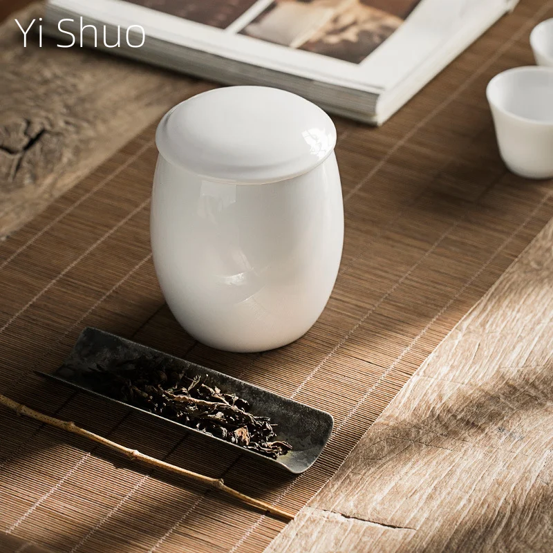 White Porcelain Tea Can Ceramic Sealed Storage Tank Bulk Packaging Tank Pu'er White Porcelain Storage Tea Organizer Tea Box