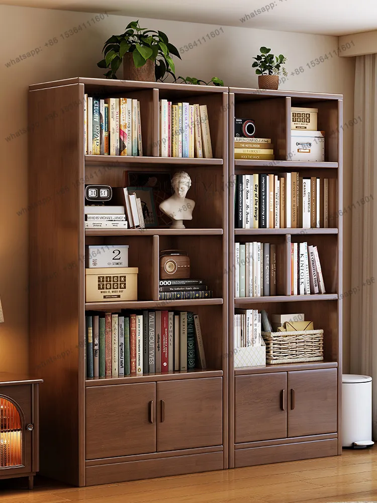 Solid wood bookshelf floor rack integrated multi-layer wall storage cabinet