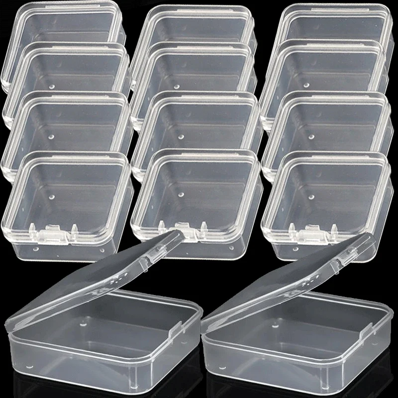 12 Sizes Mini Storage Box Transparent Square Plastic Box Earrings Jewelry Packaging Storage Small Square Box Jewelry Organizer