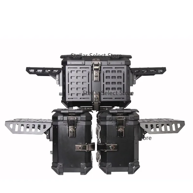 Multi-functional armored black aluminum alloy three-box motorcycle tail box side box for scooters and electric vehicles, Niu rea