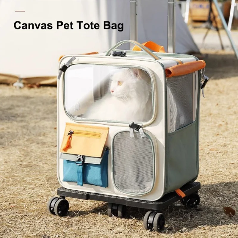 Small Pets Cat Outdoor Draw Bar Box Detachable Portable Dog Stroller High Appearance Level Large Capacity Shoulder Cat Bag