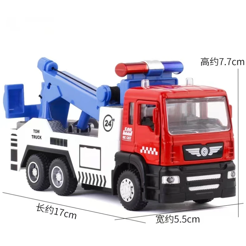 1/50 Scale Road Rescue Trailer Alloy Toy Model Trucks Metal Diecast Truck With Sound And Light Collection Toys For Children Gift