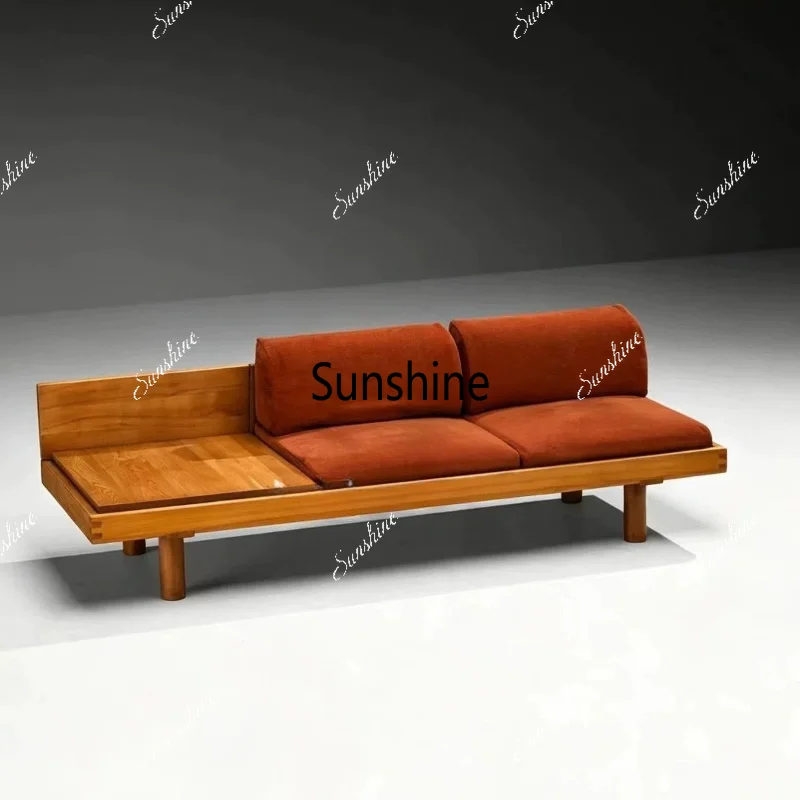 Nordic medieval style solid wood design straight row fabric sofa hotel bed and breakfast furniture