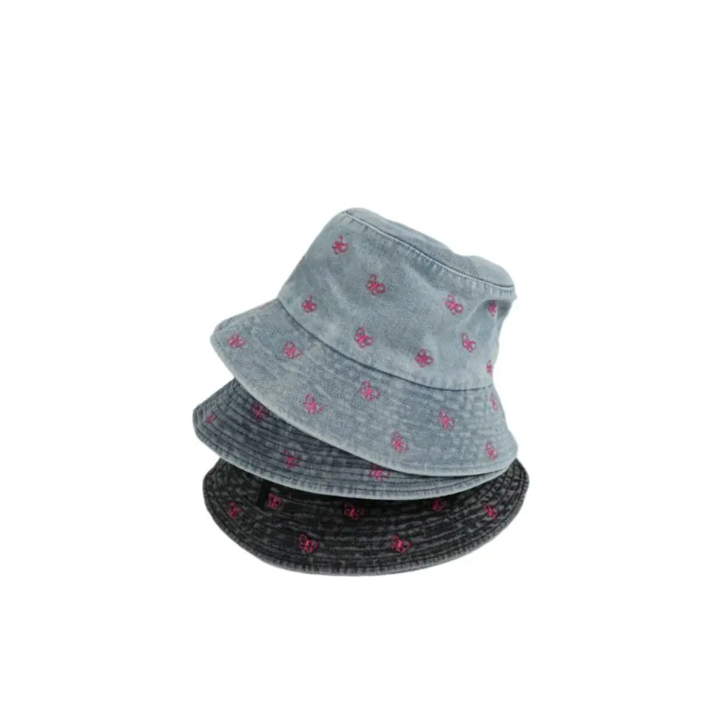 

Korean Fashion Sun Protection Butterfly Embroidered Cowboy Hat Windproof Retro Big Brim Sun Hat All-match Sun Cap Autumn